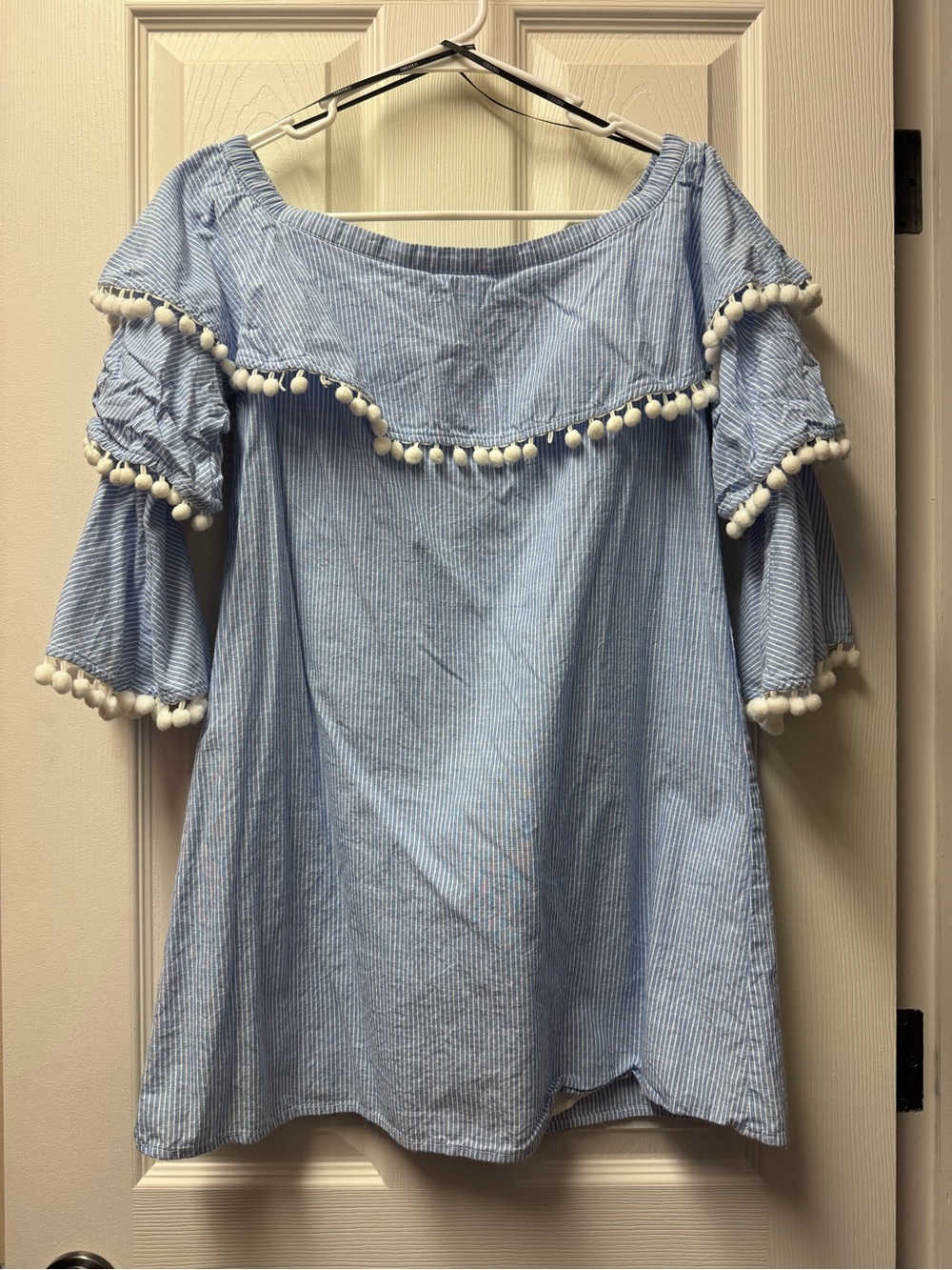 Forever 21 Women Off Shoulder Ruffle Pom Pom Mini Dress (Size: S)